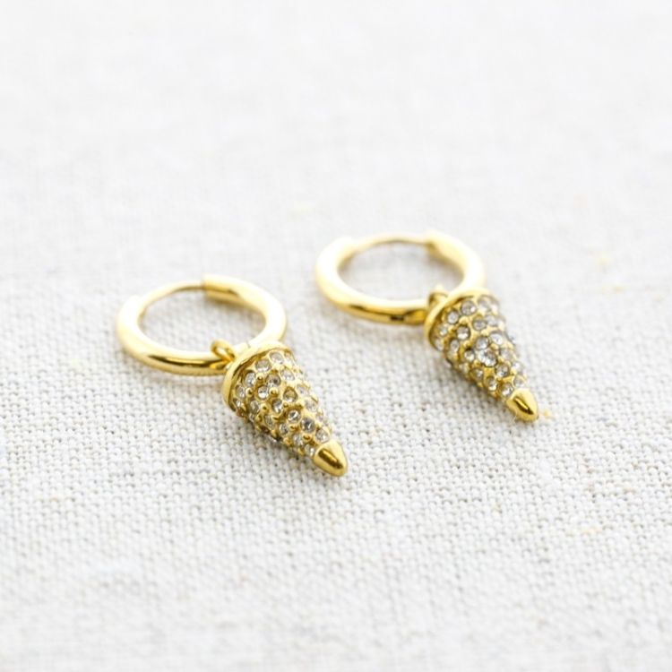 PENDIENTES ACERO ARO COLGANTE CONO CRISTALES 2