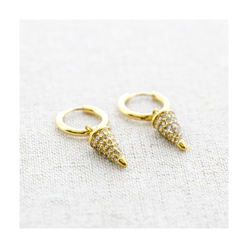 PENDIENTES ACERO ARO COLGANTE CONO CRISTALES