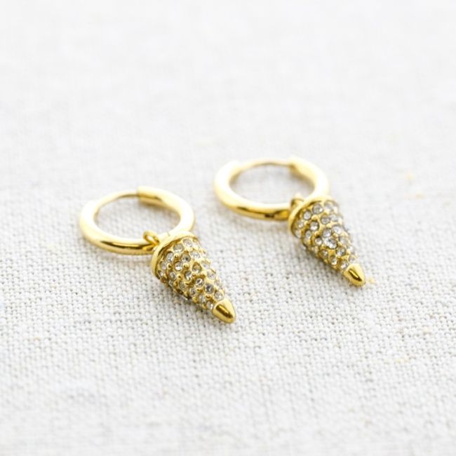 PENDIENTES ACERO ARO COLGANTE CONO CRISTALES