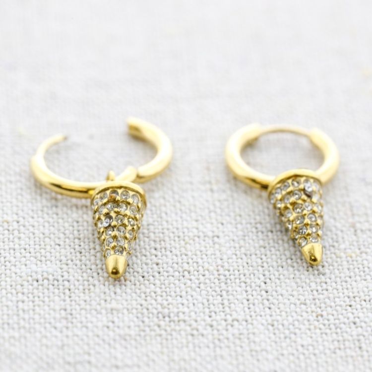 PENDIENTES ACERO ARO COLGANTE CONO CRISTALES