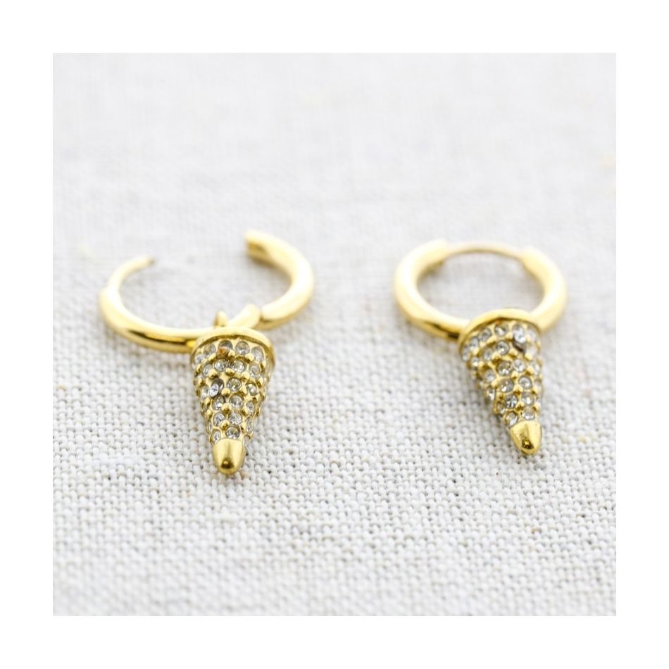 PENDIENTES ACERO ARO COLGANTE CONO CRISTALES