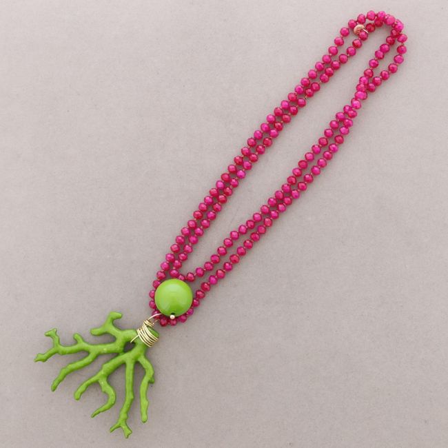 COLLAR LARGO CUENTAS CRISTALES FACETADOS COLGANTE CORAL RESINA 8MM 120CM