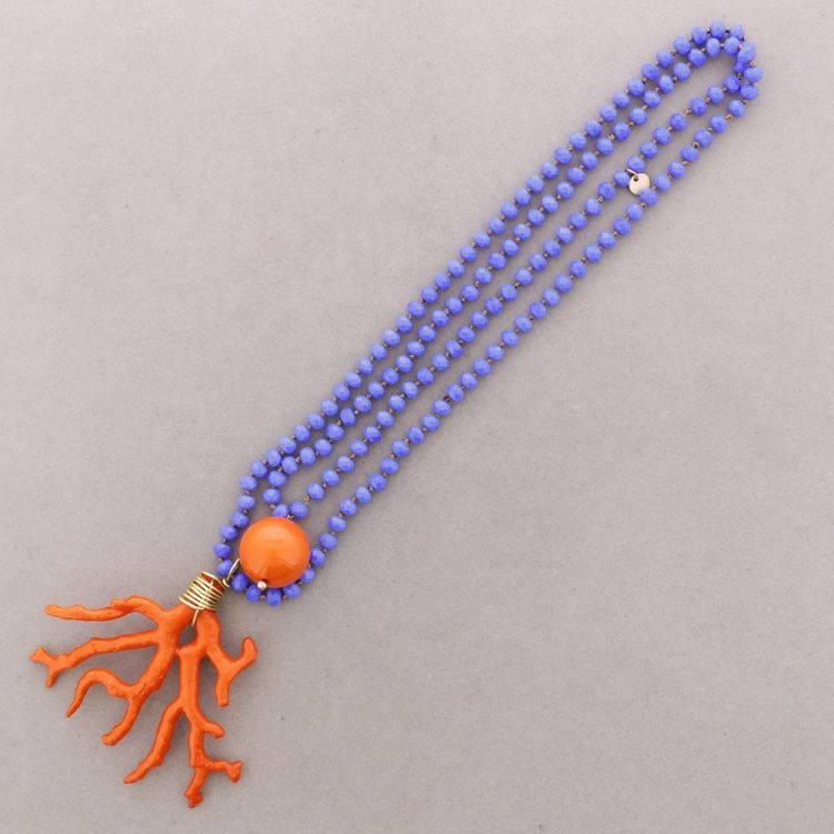 LONG FACETED CRYSTAL BEADS NECKLACE 8MM RESIN CORAL PENDANT 120CM