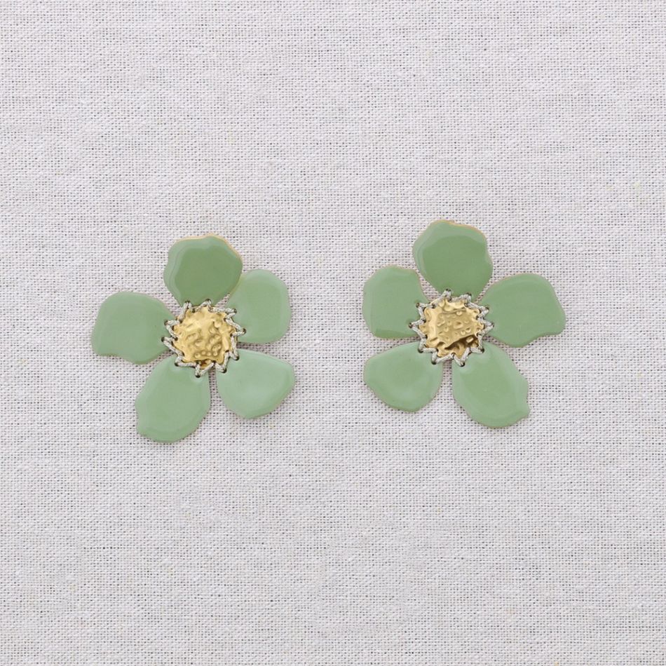 PENDIENTES ACERO FLOR ESMALTE