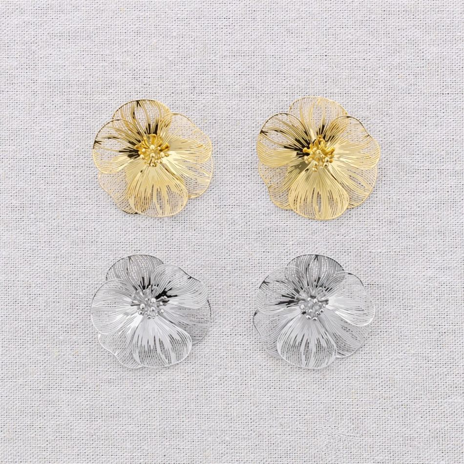 PENDIENTES ACERO PRESIÓN FLOR FILIGRANA
