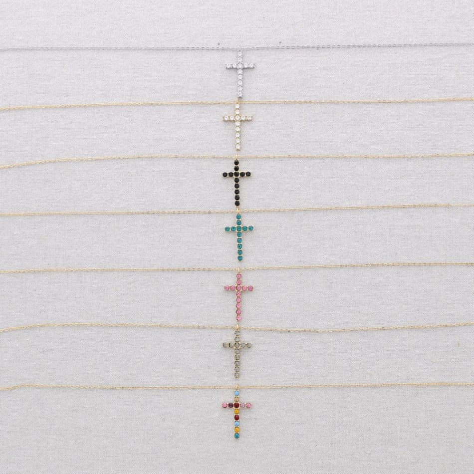 COLLAR LARGO ACERO COLGANTE CRUZ CRISTALES