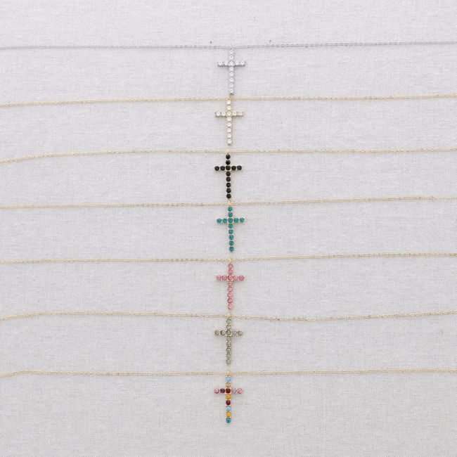 COLLAR LARGO ACERO COLGANTE CRUZ CRISTALES