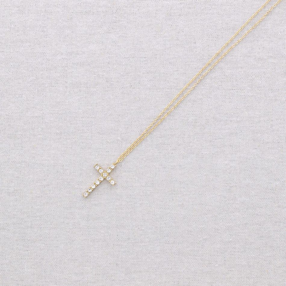 COLLAR LARGO ACERO COLGANTE CRUZ CRISTALES