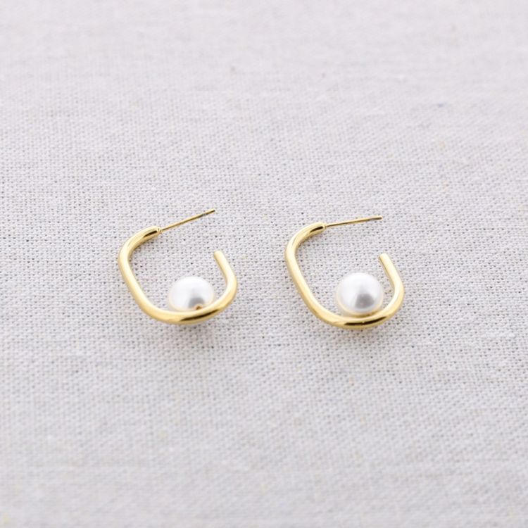 IMITATION PEARL RECTANGULAR HOOP EARRINGS 2