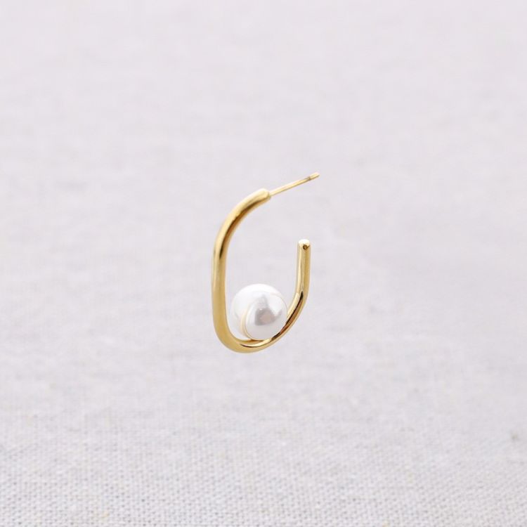 IMITATION PEARL RECTANGULAR HOOP EARRINGS