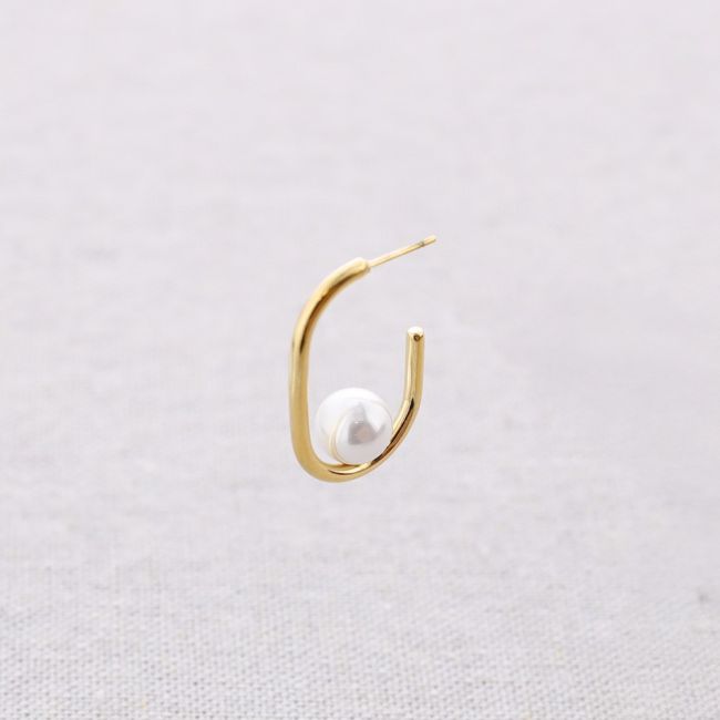 IMITATION PEARL RECTANGULAR HOOP EARRINGS