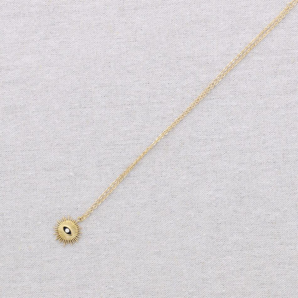 STEEL NECKLACE WITH SUN AND TURKISH EYE PENDANT