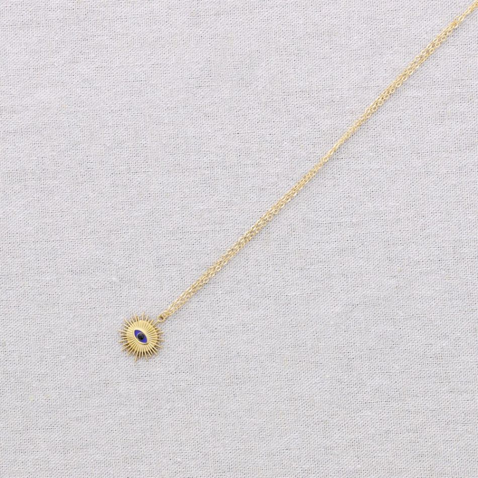 STEEL NECKLACE WITH SUN AND TURKISH EYE PENDANT