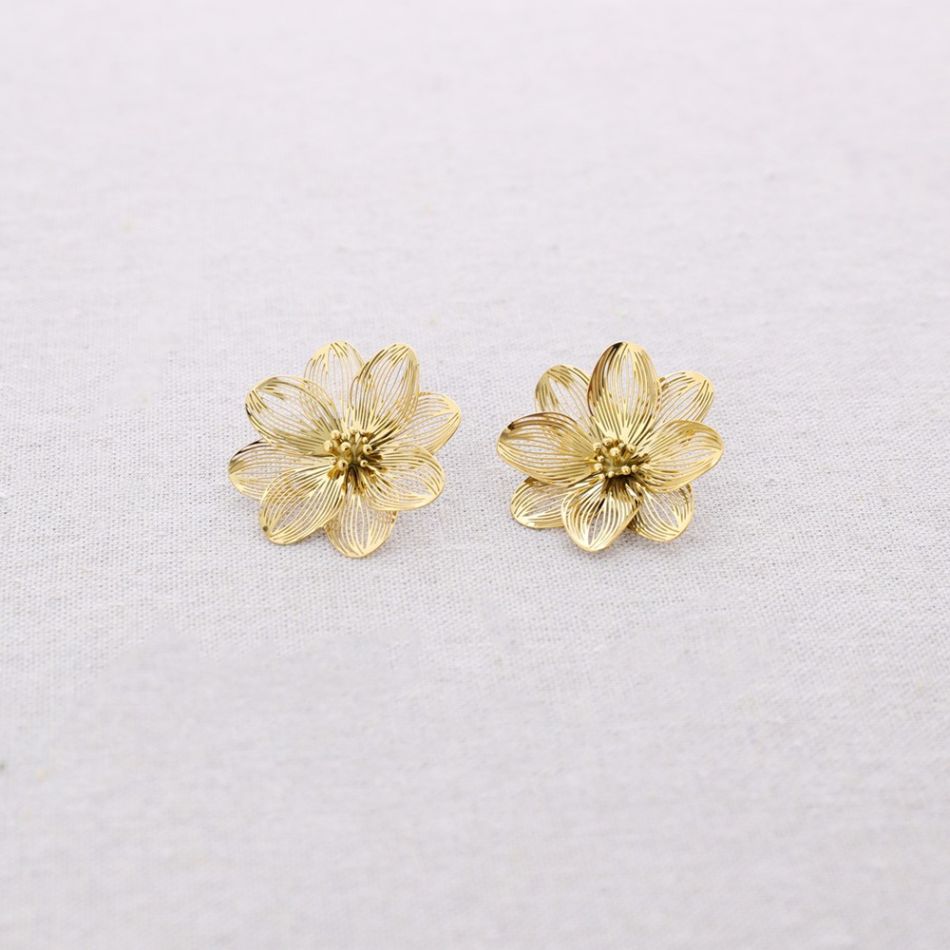 PENDIENTES ACERO PRESIÓN FLOR FILIGRANA