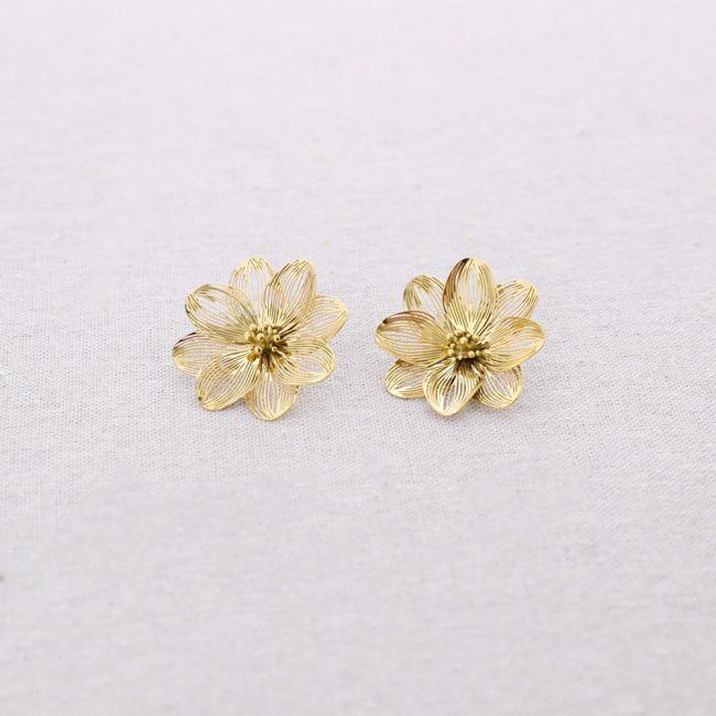 PENDIENTES ACERO PRESIÓN FLOR FILIGRANA