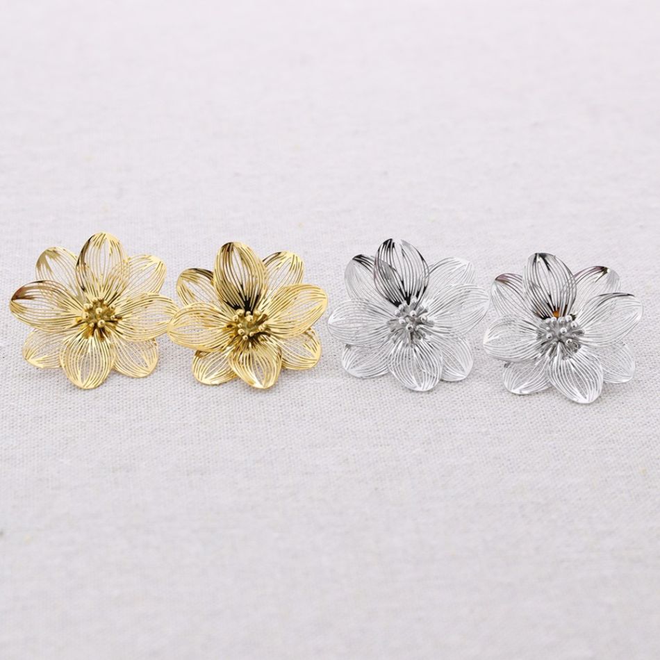 PENDIENTES ACERO PRESIÓN FLOR FILIGRANA
