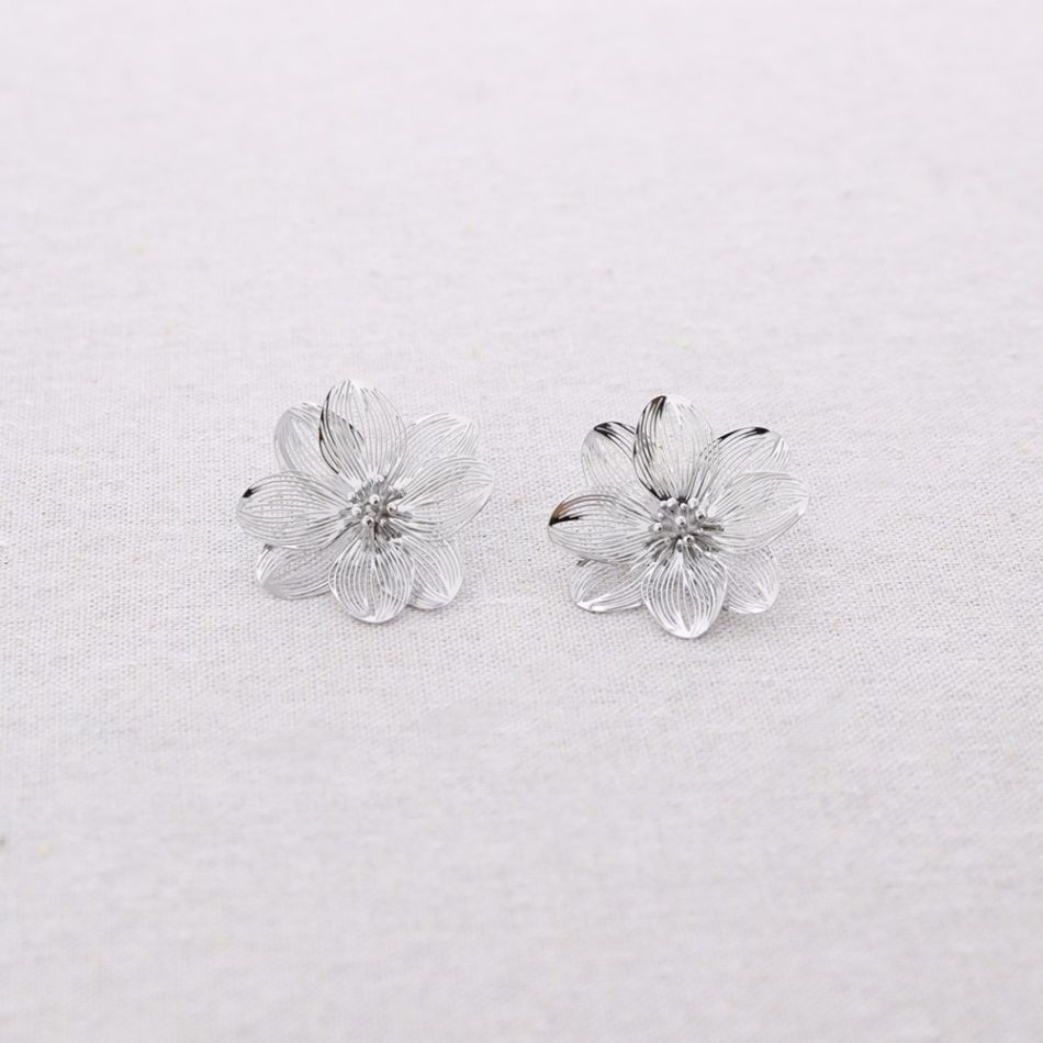 PENDIENTES ACERO PRESIÓN FLOR FILIGRANA