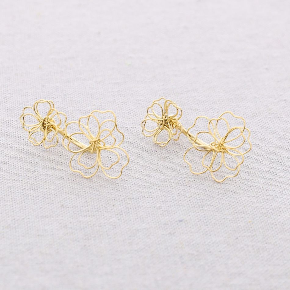 PENDIENTES ACERO PRESIÓN DOBLE FLOR