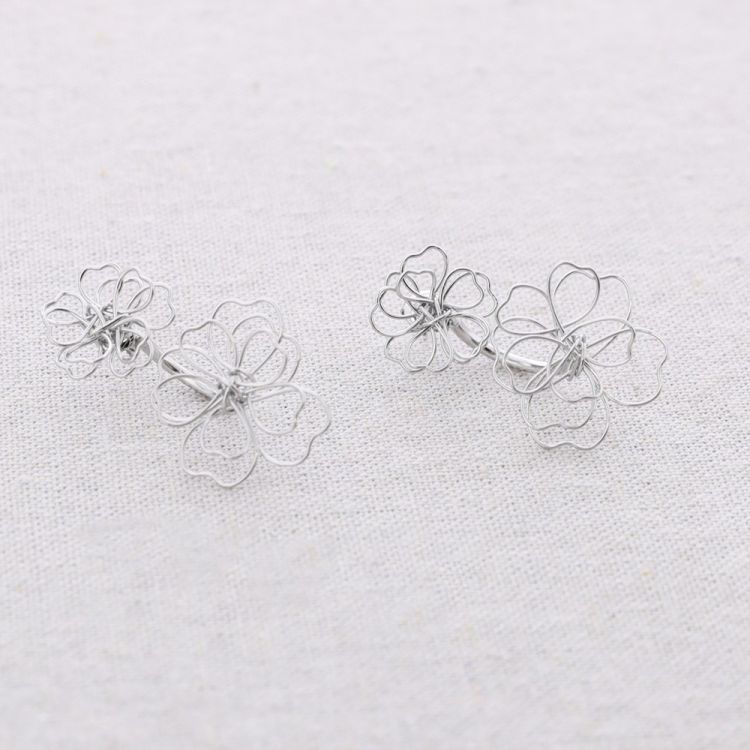 PENDIENTES ACERO PRESIÓN DOBLE FLOR 2