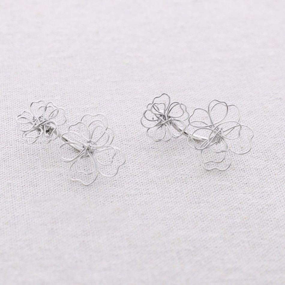 PENDIENTES ACERO PRESIÓN DOBLE FLOR