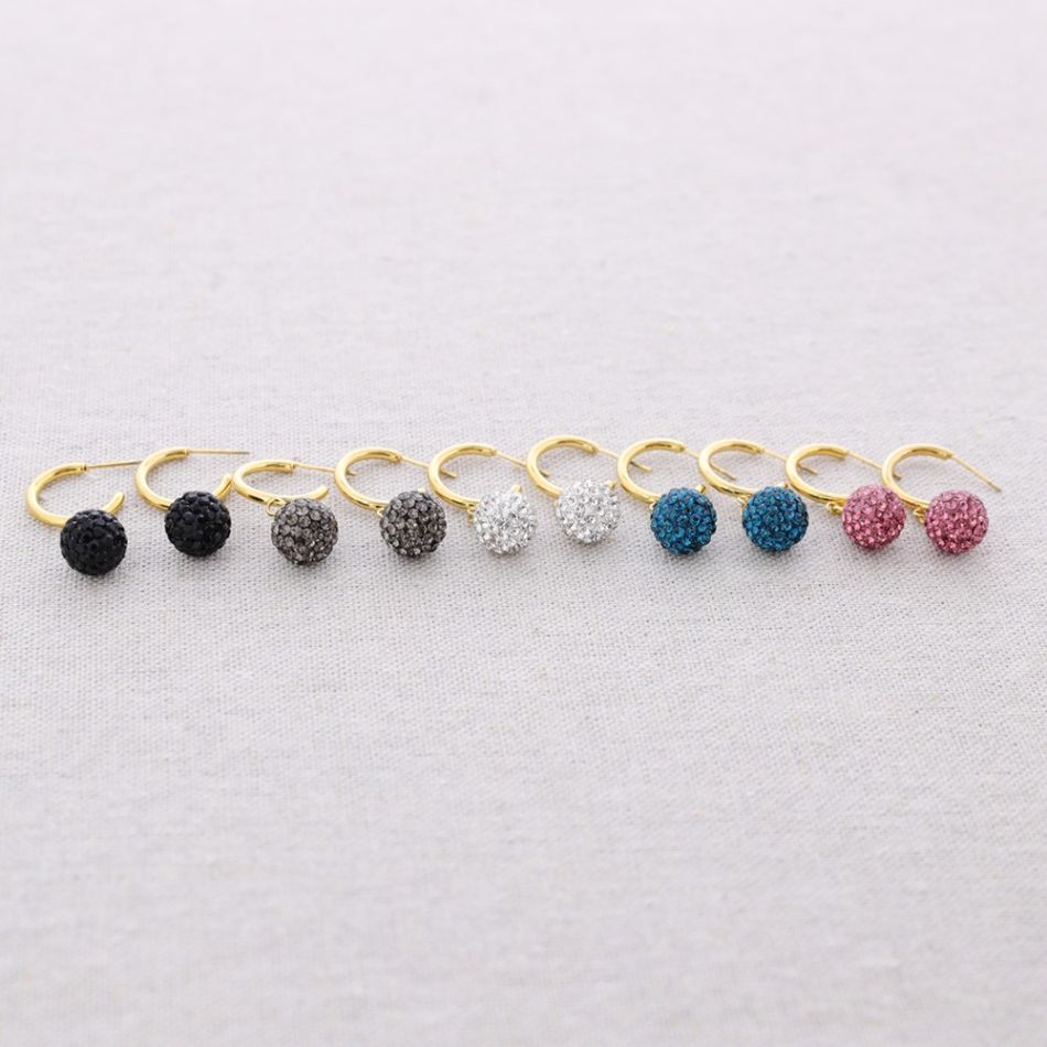 PENDIENTES ACERO ARO COLGANTE BOLA CRISTALES