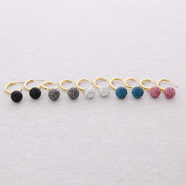 PENDIENTES ACERO ARO COLGANTE BOLA CRISTALES
