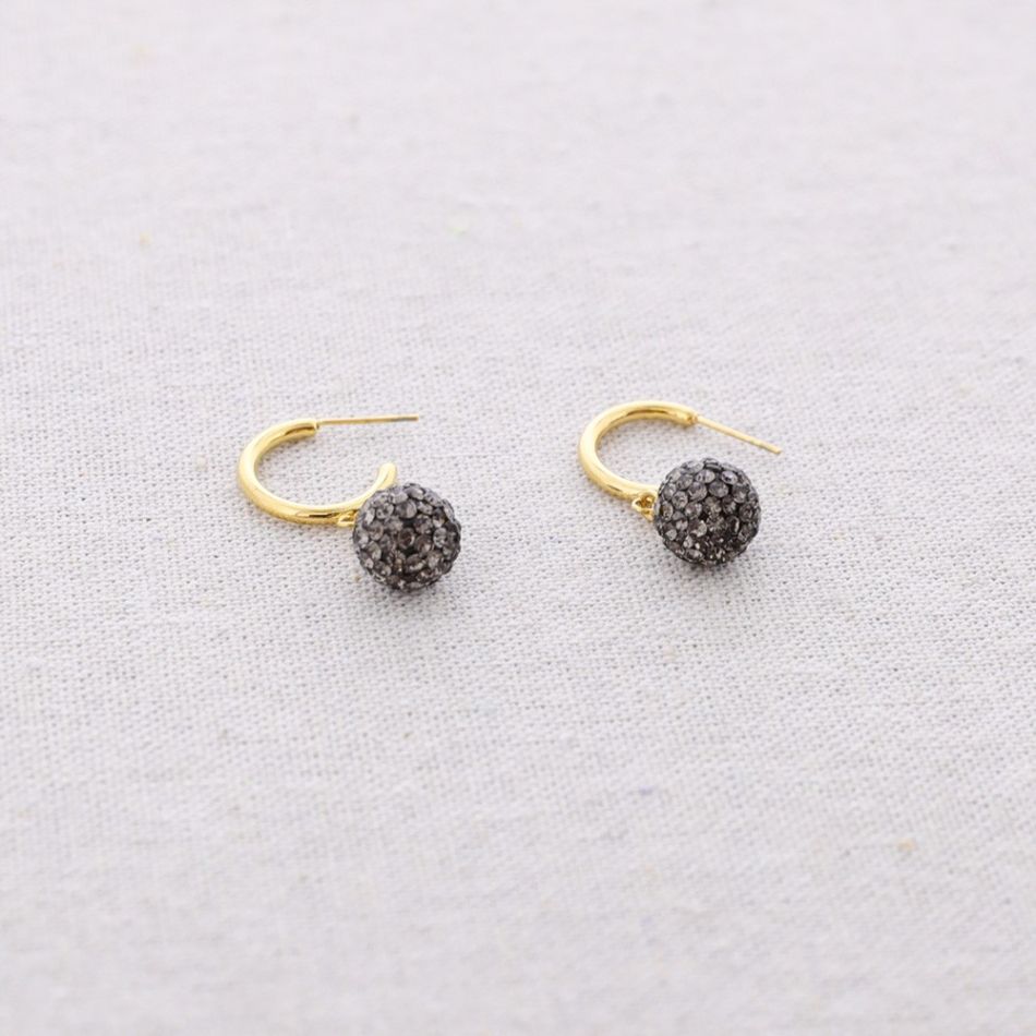 PENDIENTES ACERO ARO COLGANTE BOLA CRISTALES