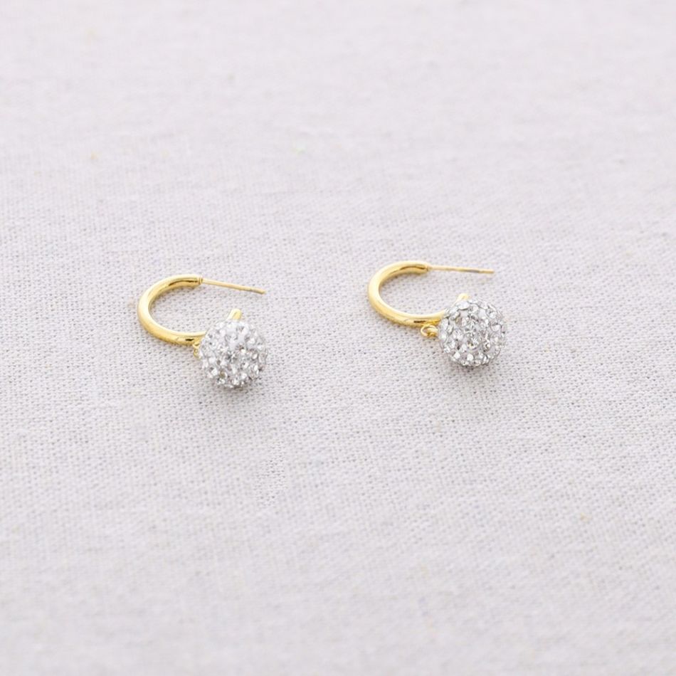 PENDIENTES ACERO ARO COLGANTE BOLA CRISTALES