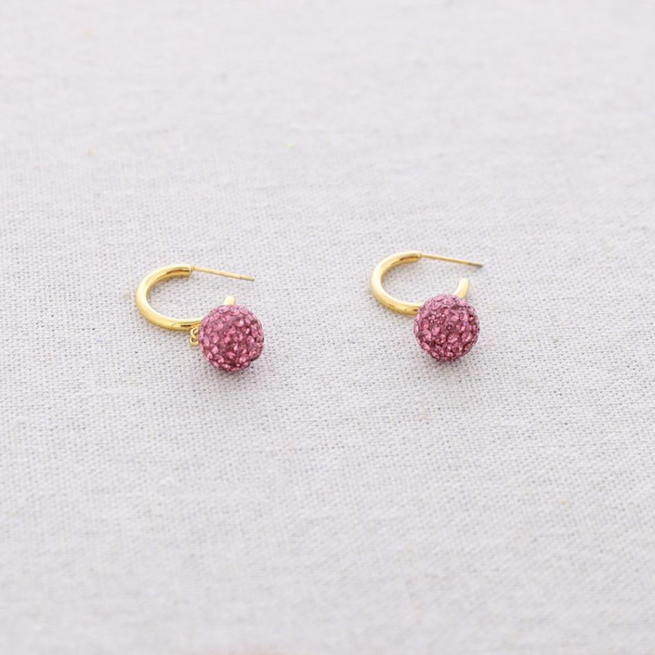 PENDIENTES ACERO ARO COLGANTE BOLA CRISTALES