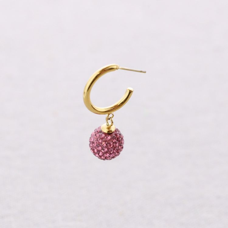 PENDIENTES ACERO ARO COLGANTE BOLA CRISTALES