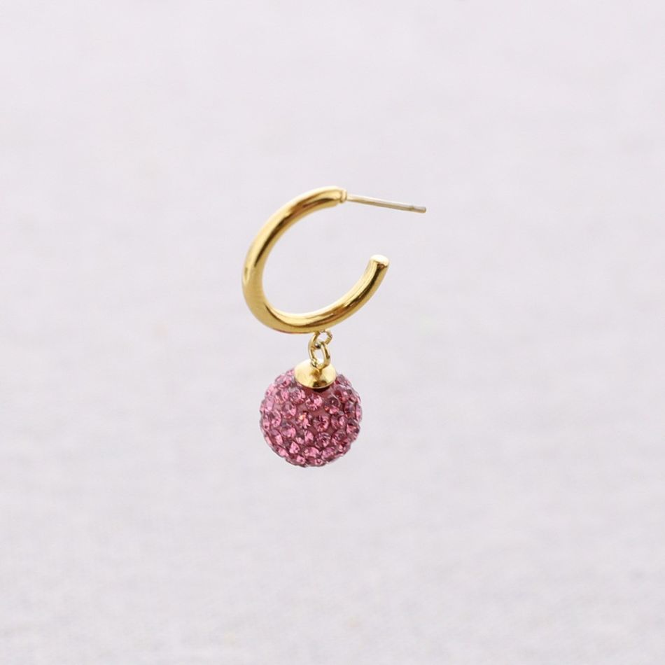 PENDIENTES ACERO ARO COLGANTE BOLA CRISTALES