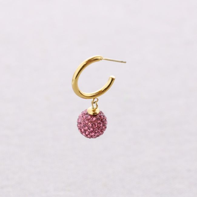 PENDIENTES ACERO ARO COLGANTE BOLA CRISTALES