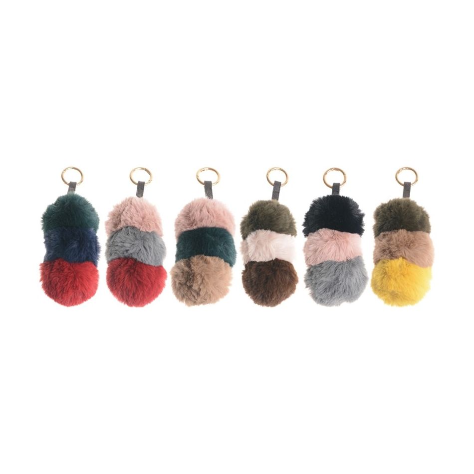 THREE FUR POMPOMS KEYCHAIN