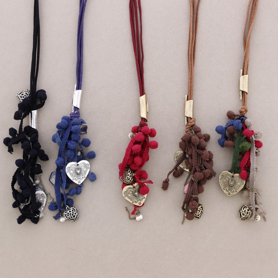 LONG POMPOM PENDANT NECKLACE