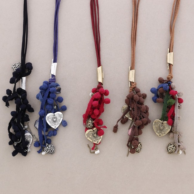 LONG POMPOM PENDANT NECKLACE