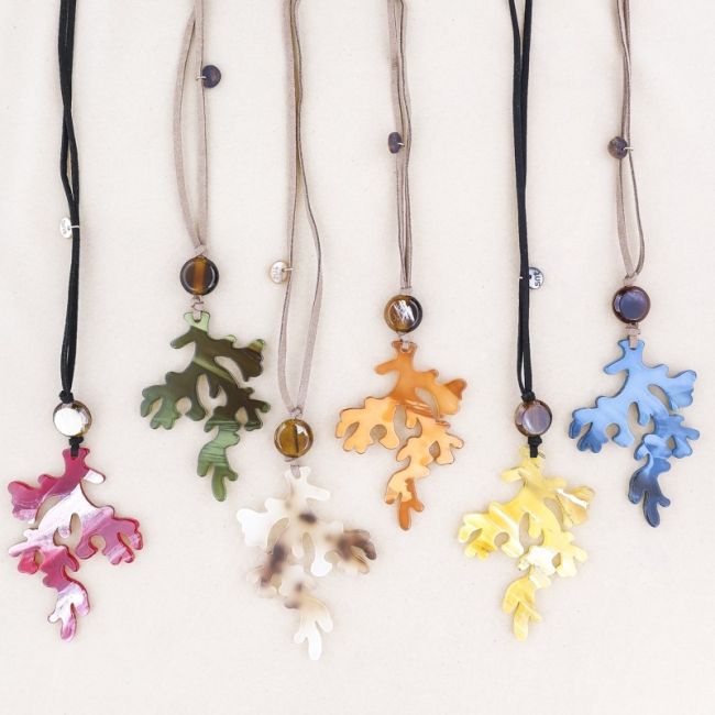 LONG NECKLACE PENDANT CORAL RESIN