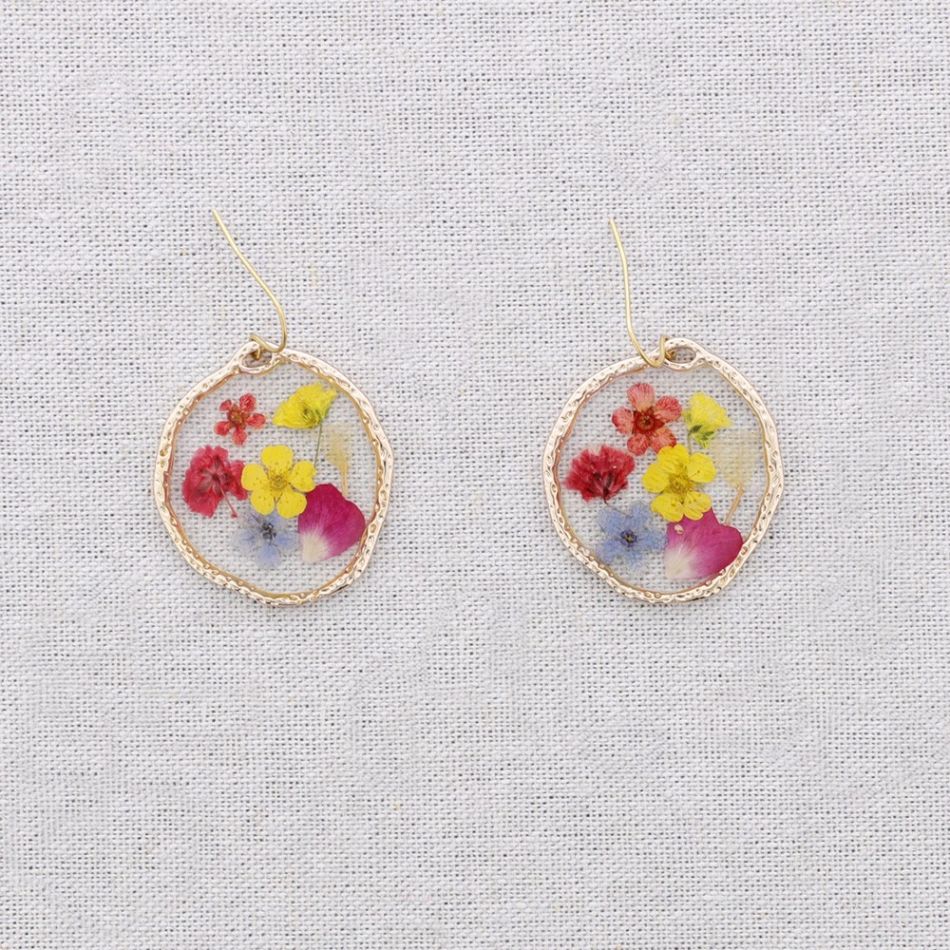 PENDIENTES ACERO COLGANTE FLORES SECAS