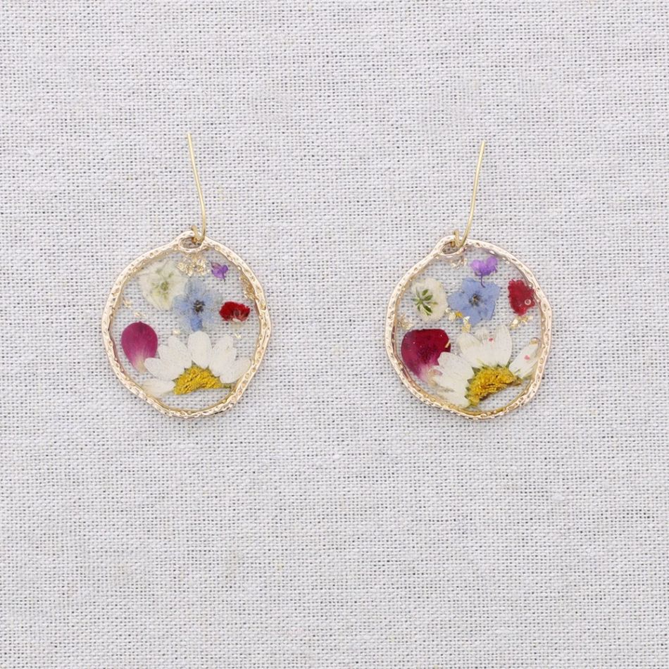 DRIED FLOWER PENDANT STEEL EARRINGS