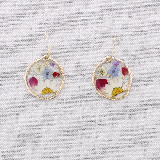 DRIED FLOWER PENDANT STEEL EARRINGS