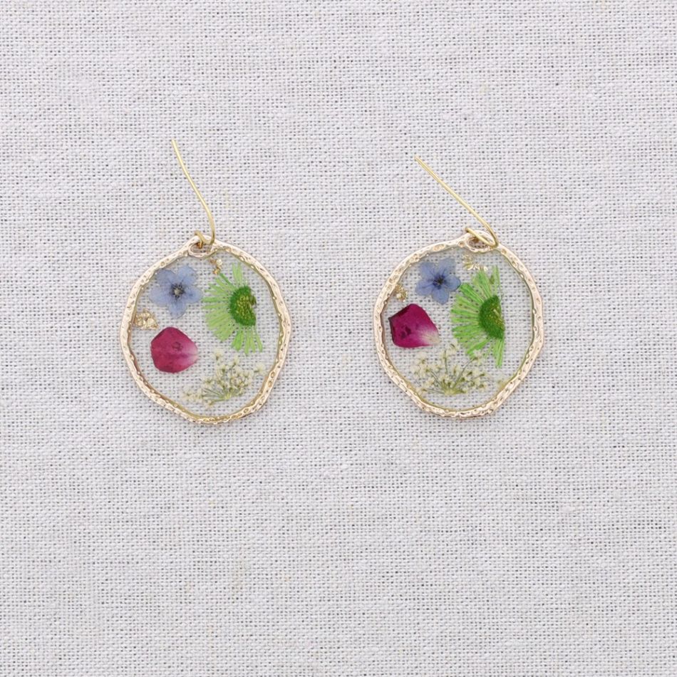 DRIED FLOWER PENDANT STEEL EARRINGS