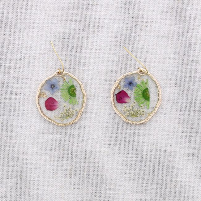 DRIED FLOWER PENDANT STEEL EARRINGS