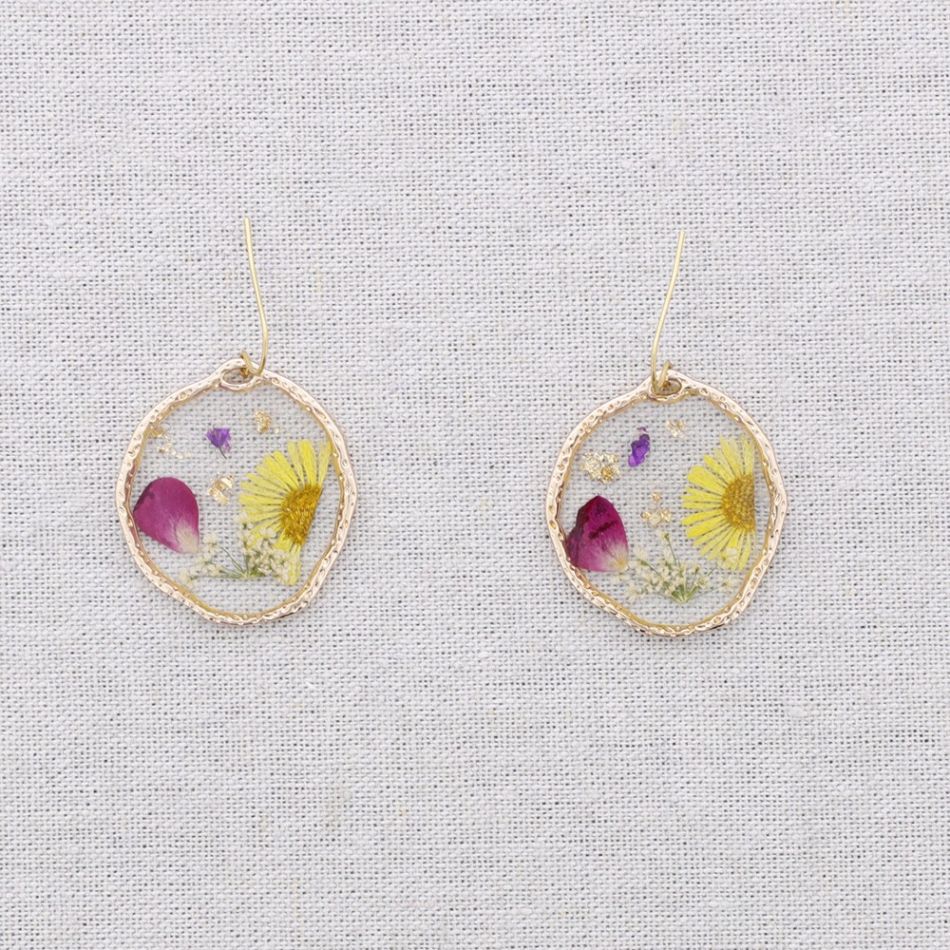 DRIED FLOWER PENDANT STEEL EARRINGS