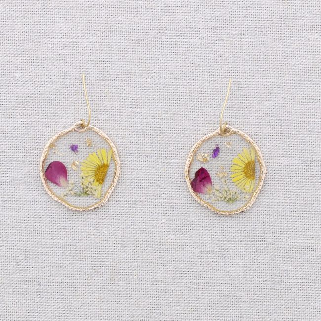 DRIED FLOWER PENDANT STEEL EARRINGS