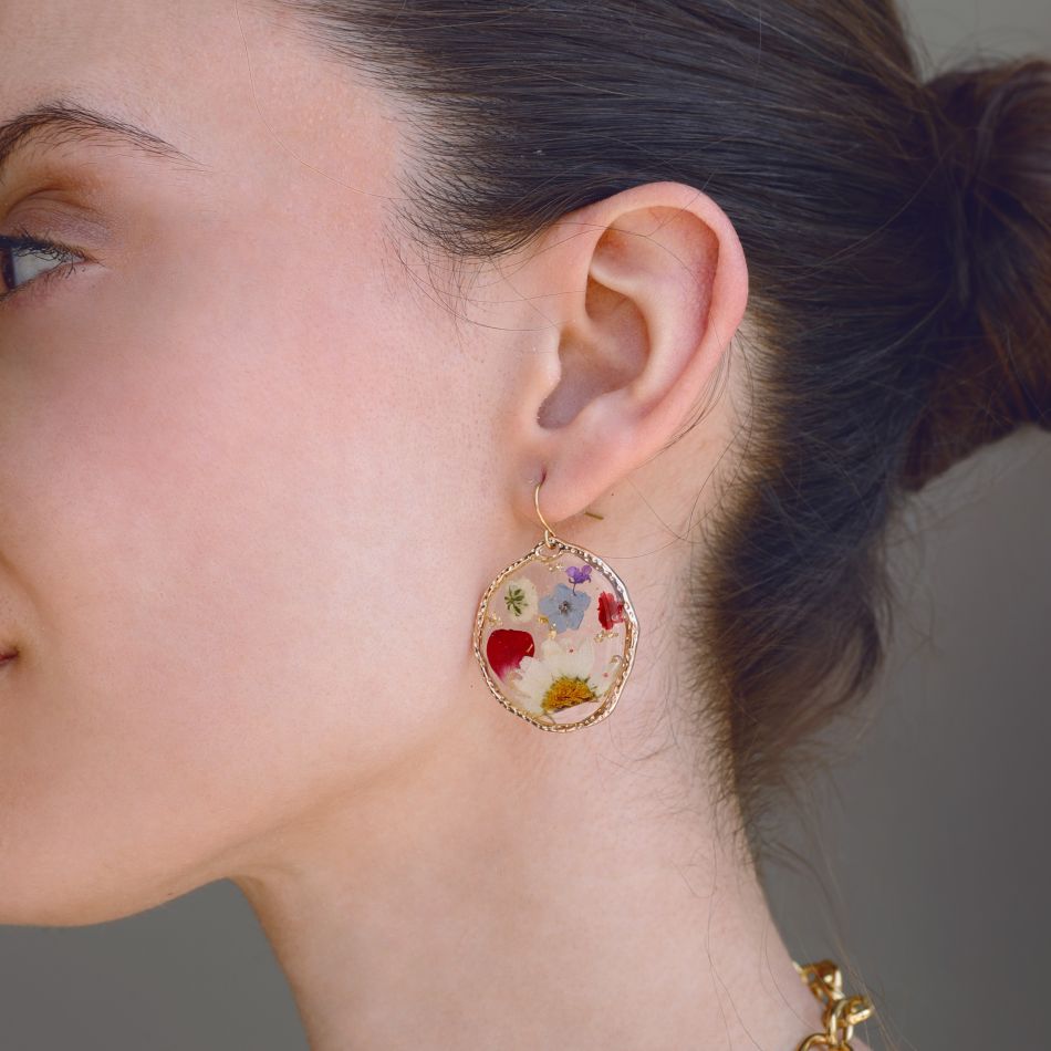 DRIED FLOWER PENDANT STEEL EARRINGS