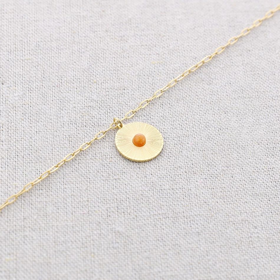 STONE MEDAL PENDANT STEEL SHORT NECKLACE