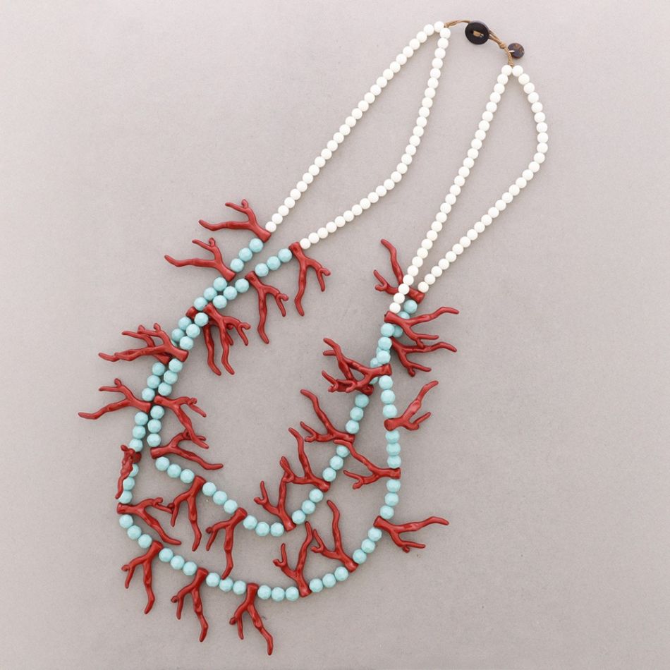 COLLAR LARGO DOBLE BOLAS CORALES RESINA