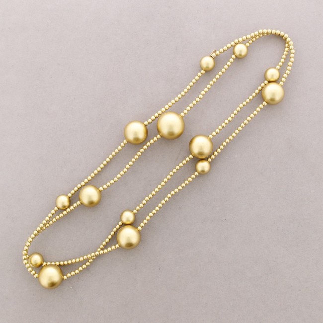 LONG BEADED NECKLACE WITH IMITATION METAL BEADS, 1.2 METERS