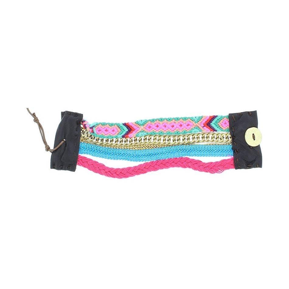 MULTICOLOR BRACELET WITH LEATHER CLOSURE