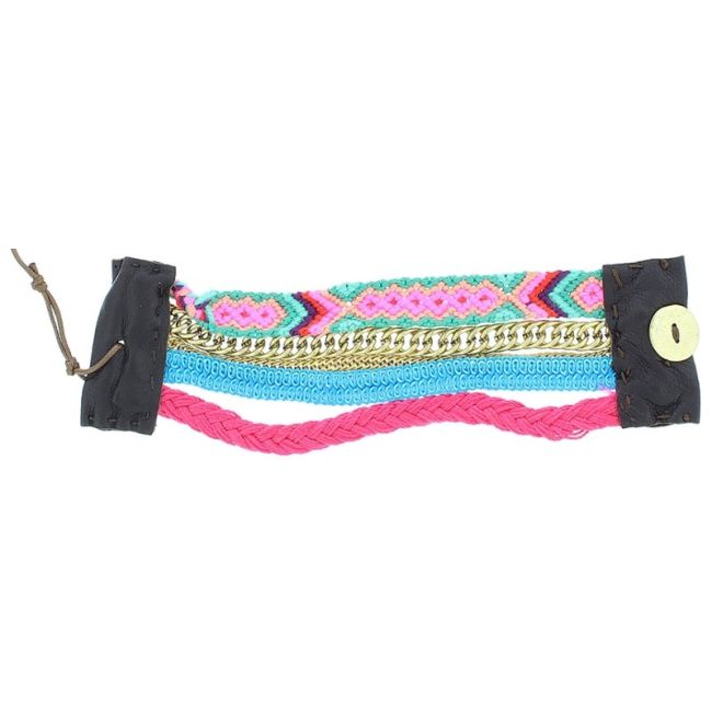 MULTICOLOR BRACELET WITH LEATHER CLOSURE