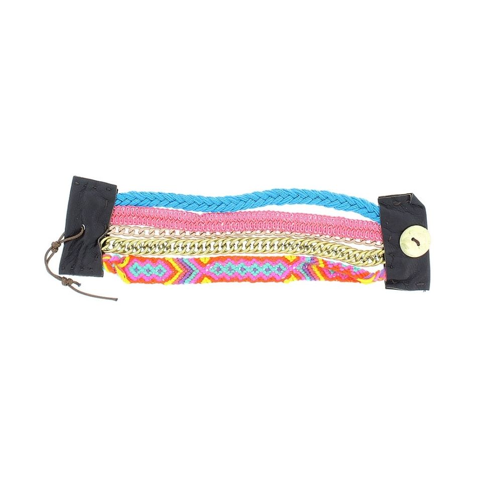 MULTICOLOR BRACELET WITH LEATHER CLOSURE